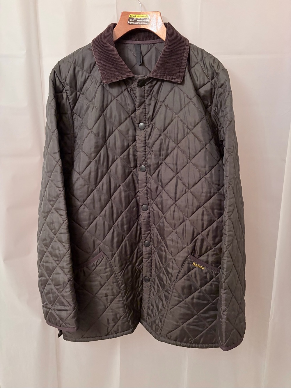 Barbour Men’s Quilted Chocolate Brown Jacket with Corduroy Collar